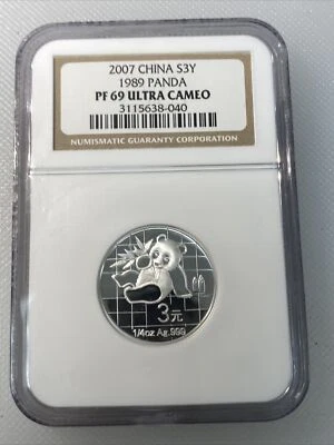 2007 china 3 yuan panda NGC Proof 69 Ultra Cameo 1989 Panda - Image 1 of 3