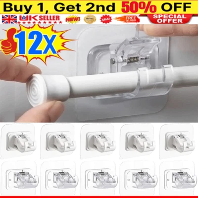 2-12PCs Self Adhesive Hooks Curtain Rod Bracket Pole Holder Drapery Hook Holders - Image 1 of 4