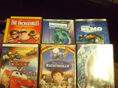 (6) Disney Pixar Children's DVD Lot: Cars Wall E Monsters, Inc. Ratatouille MORE - Imagem 1 de 2