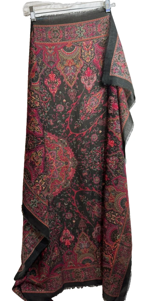 Asian Decorated Shawl Wrap  - 44" x 44" - Black Fringe - Image 1 of 2