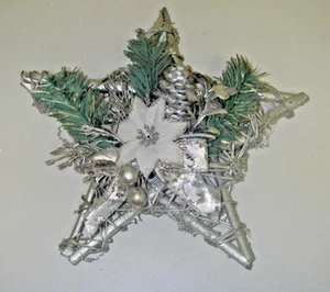 Weihnachtsbaum Topper/Wand/Tür Dekoration Stern Silber Weihnachtsstern Band 9,5" - Bild 1 von 3