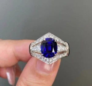 2.50 Ct Emerald Cut Natural Blue Sapphire Diamond Ring 14K solid White gold - Picture 1 of 10