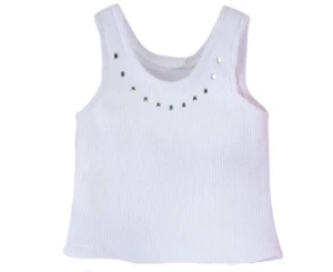 Prenda para el torso blanco acanalada sin mangas con borde de estrás se adapta a muñeca American Girl de 18 pulgadas - Imagen 1 de 1