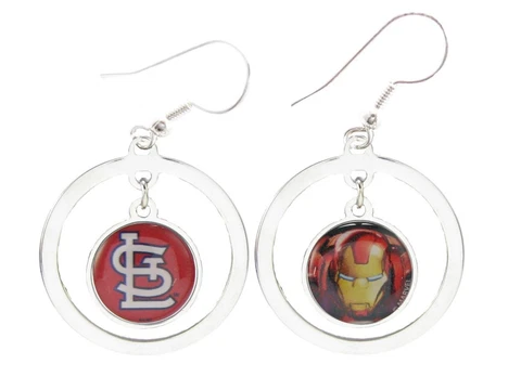 St Louis Cardinals Iron Man Two Sided Hoop Wire Earrings Marvel MLB Jewelry Cover