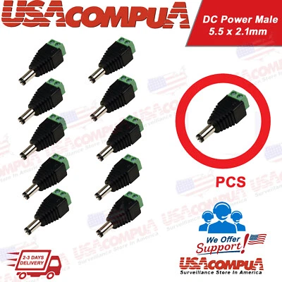 DC Power Male 5.5 x 2.1mm Jack Adapter Cable Plug Connector for CCTV / LED 10pcs - Image 1 of 4