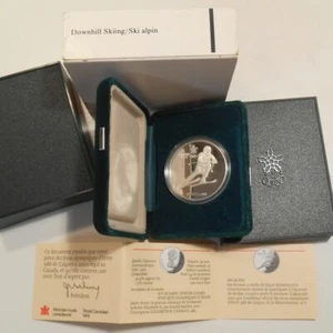 1985 Canada 20 $ PP 1988 Downhill Skiing Olympics 0,925 Silber COA Original Pkg - Bild 1 von 3