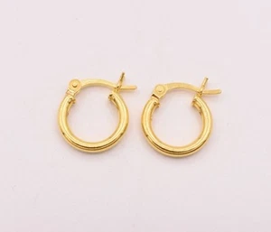 2mm X 12mm 1 1/2" Shiny Plain Hoop Earrings 14K Yellow Gold Plated Silver 925 - Picture 1 of 6