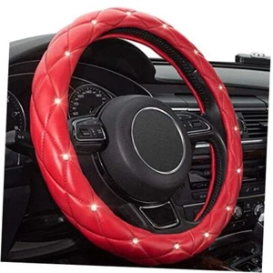 Red Steering Wheel Cover, Leather Car Steering Wheel Cover, Crystal . .Red.. - Picture 1 of 7