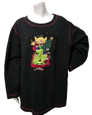 Quacker Factory 3X NAVIDAD Sudadera Apliques Ángel Árbol de Navidad Cuentas Negro Foto 1 de 4