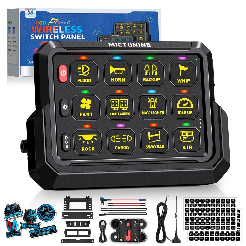 Wireless 12 Gang RGB Switch Panel Multifunction ON-OFF Strobe Toggle Control Box - Image 1 of 4