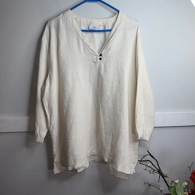 Lo último Camisa Top Algodón Para Mujer Lino 2 Botones XL Lagenlook Minimalista Bohemia  Foto 1 de 4