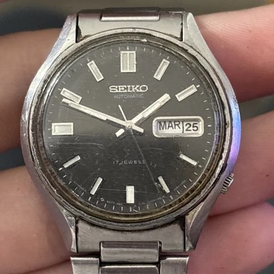 Reloj automático Seiko para hombre 6309-883L día fecha 17 joyas 37 mm funciona como está Foto 1 de 4