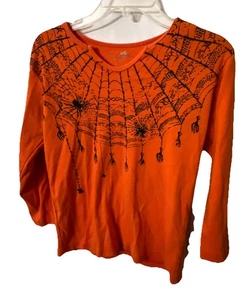 Halloween Jane Ashley Blusa Pullover Algodón Tejido Tela de Araña Cuentas Camisa Top - Imagen 1 de 6