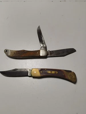 2 cuchillos de bolsillo Schrade #225H y temporizador antiguo 7-OT funda de cuchillo coleccionables usados  Foto 1 de 4