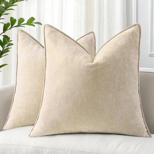 Couch Throw Pillow Covers 24x24 Set of 2, Decorative Soft Euro Neutral Chenil... - Picture 1 of 9