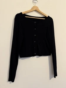 Uniqlo Black Cropped Ribbed Knit Sweater 100% Cotton Schwarz Baumwolle - Bild 1 von 10