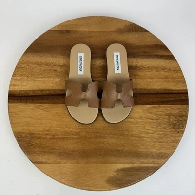 New NWOB Big Kids Steve Madden Hoku Brown Leather Slides Sandals Size 3 Y - Image 1 of 4