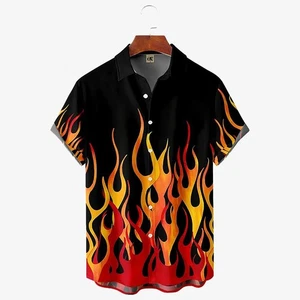 Herren Button Down Hemden Feuer Flammen bedruckt Sommer Tops Neuheit Ugly Gag Geschenke - Bild 1 von 34