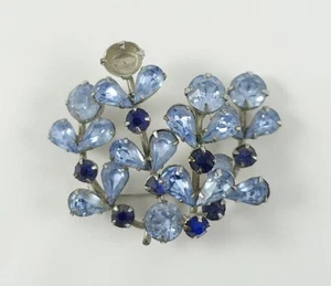 WEISS large 1.75" x 2 1/8"  blue rhinestone silvertone pin/brooch AS IS ~~ READ - Picture 1 of 7