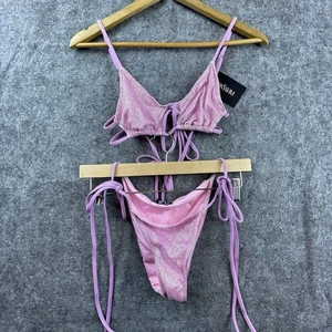 Iconswim Bikini Womens Small Ties and Lows Pink Sparkle Side Tie Double Back Tie - Picture 1 of 5
