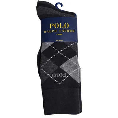 Polo Ralph Lauren Hombres 3 Pares Calcetines Argyle Negro Gris Talla 10-13 NUEVO Foto 1 de 4