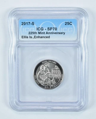 Washington Quarter Ellis Island 2017-S como nuevo aniversario mejorado SP70 ICG *5583 Foto 1 de 4