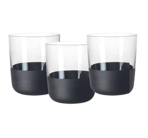 VILLEROY & BOCH MANUFACTURE BLACK ROCK DOUBLE OLD FASHIONED GLASS 3 PCS 3.8" NEW - Picture 1 of 11