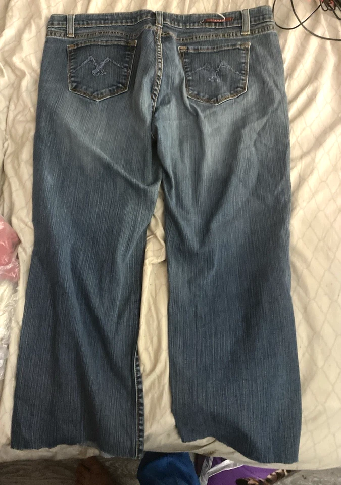 Pantalones de mezclilla VIGOSS, para mujer talla 17, azul, bolsillos de mezclilla, parte inferior recortada Y2K Foto 1 de 4