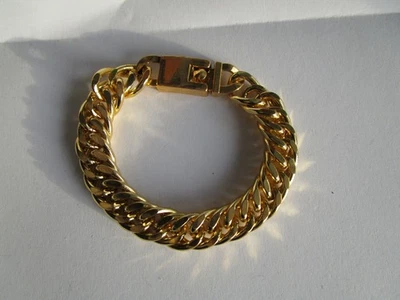MASSIVE ARMKETTE ARMBAND GOLDFARBEN AUS METALL  CA. 20 CM LANG BREITE CA. 1,1 CM - Bild 1 von 3
