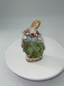 Vintage Occupied Japan Porcelain Victorian Lady Figurine in Green, Blue, Pink - Picture 1 of 4