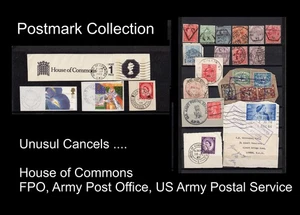GB Pequeña colección de cancelaciones inusuales individuales / en pieza, FPO, Cámara de los Comunes - Imagen 1 de 3