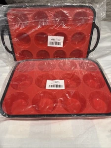 NIB Nonstick Silicone Muffin Pans Mini And Regular W/reinforced Metal Frame - Picture 1 of 16
