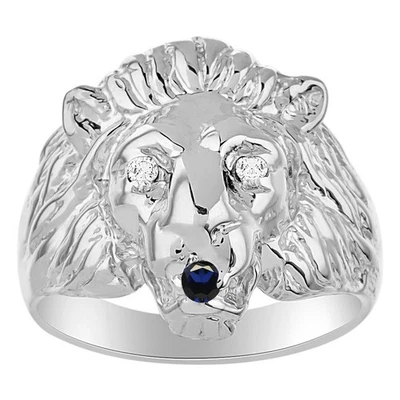 RYLOS Lion Head Ring Diamond Eyes Yellow Gold Plated Silver Sapphire Size 8-13 - Image 1 of 4