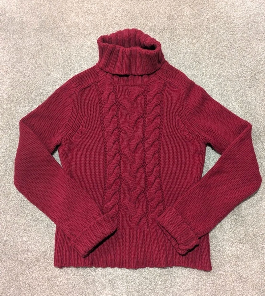 Express Womens Cable Knit Turtleneck Sweater Medium Wool Cashmere Red Cable Knit - Image 1 of 4