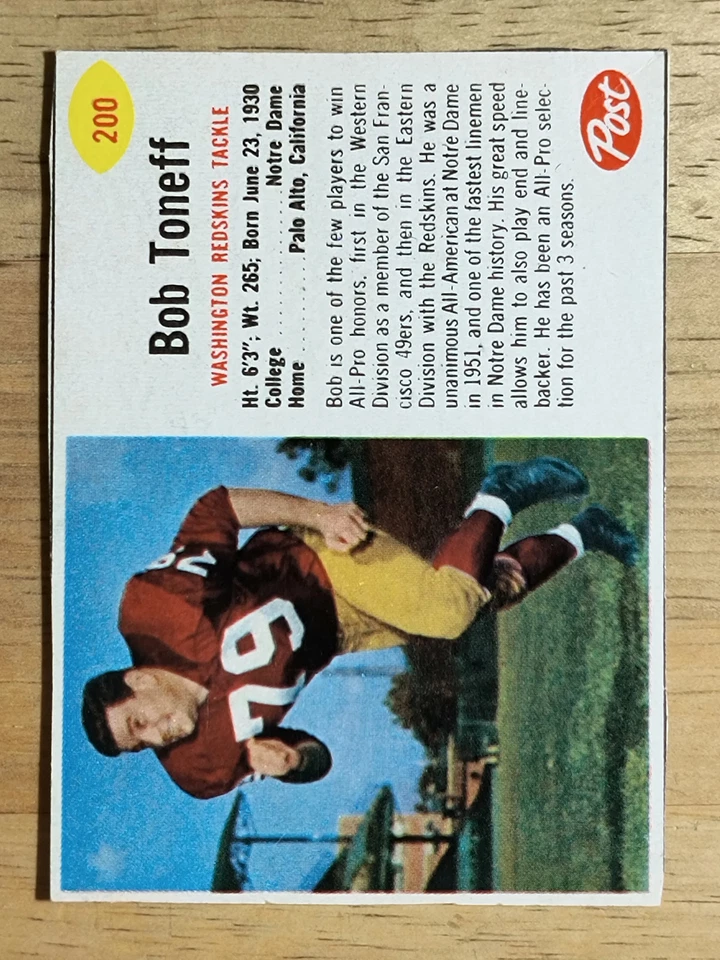 1962 Post Cereal #200 Bob Toneff (VGEX) - Image 1 of 2