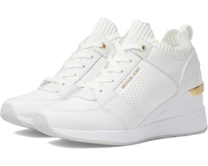 Michael KORS GEORGIE OPTIC WHITE KNIT GOLD MK LOGO WEDGE SNEAKERS I LOVE SHOES - Picture 1 of 7