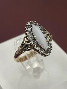 Vintage 9ct Rose Gold Marquise Opal & Clear Paste Ring 1977 UK -M - Picture 1 of 9