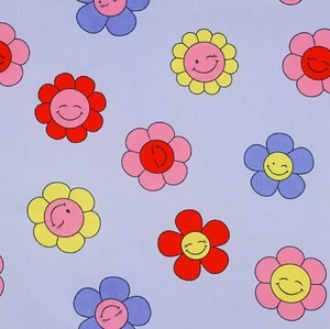 Stoff Baumwolle beschichtet, Verhees Textiles, Poppy, Blumen, Hellblau, 148cm - Bild 1 von 5