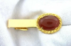 2 INCH 18x13 OVAL CARNELIAN AGATE GEMSTONE CAB GOLD COLOR ROPE TIE CLIP BAR - Picture 1 of 2