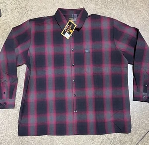 FB County Long Sleeve Checker Flannel Shirt Burgundy Marroon Black Grey - Picture 1 of 2