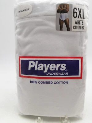 2pr Men's Players White Cotton Briefs Underwear 6X 62-64 - Image 1 of 2