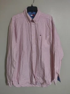 Vintage Tommy Hilfiger Light Red Stripes L/S Button Down Casual Shirt - Men's XL - Picture 1 of 3
