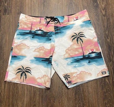 Billabong Board Shorts Para Hombres 38 Cintura Blanco Playa Palmeras Nadar Surf Bañador Foto 1 de 4