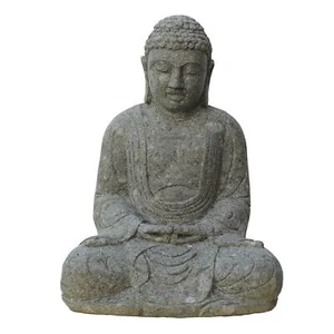 Buddha Figur Japan sitzend 75cm Steinfigur Deko Garten Lava Stein frostfest - Bild 1 von 3
