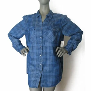 NWT Style & Co XL Blue Percy Plaid Blouse Versatile Roll-Up Sleeve Machine Wash - Picture 1 of 11