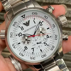 RARE Emporio Armani Chronograph White Big Size Men Watch Sport Stainless Steel - Picture 1 of 8