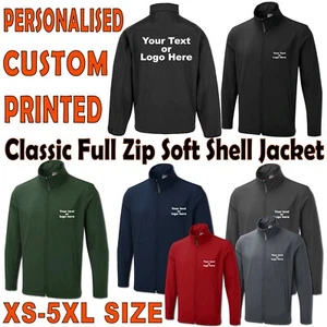 Personalised Printed Zip Soft Shell Jacket Your Text Logo Work Wear Casual Staff - Picture 1 of 8