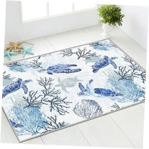 Coastal Rug Nautical Rug for Bedroom Living Room, Soft Low 2x3 Feet Sea Turtle - Picture 1 of 7