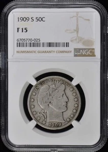 1909-S Barber Half Dollar 50C NGC F15 - Picture 1 of 2