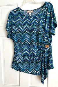 Woman's Top XL C'est La Vie Embellished Short Sleeve Blue & Turquoise Print - Picture 1 of 6